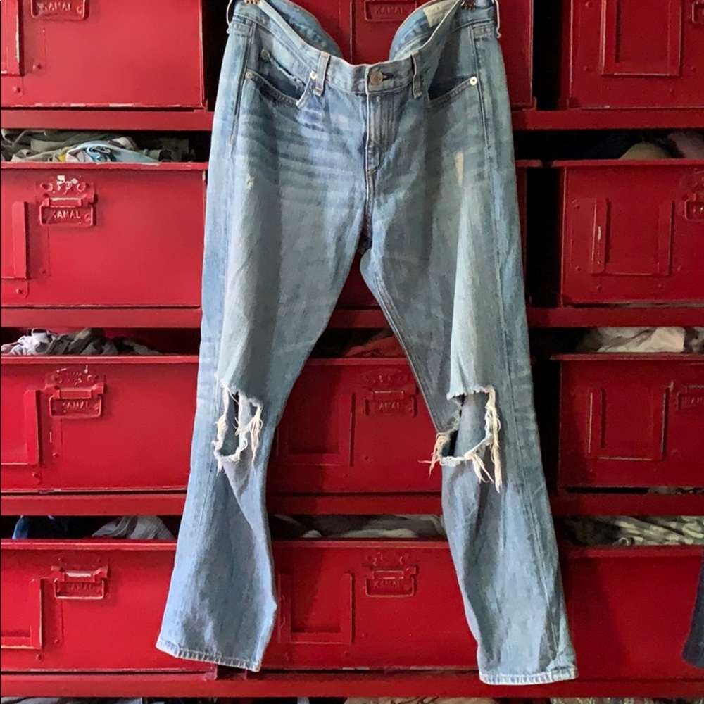Rag & Bone Boyfriend Jean in moss with holes